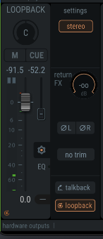 RME TotalMix with loopback enabled on a hardware output pair